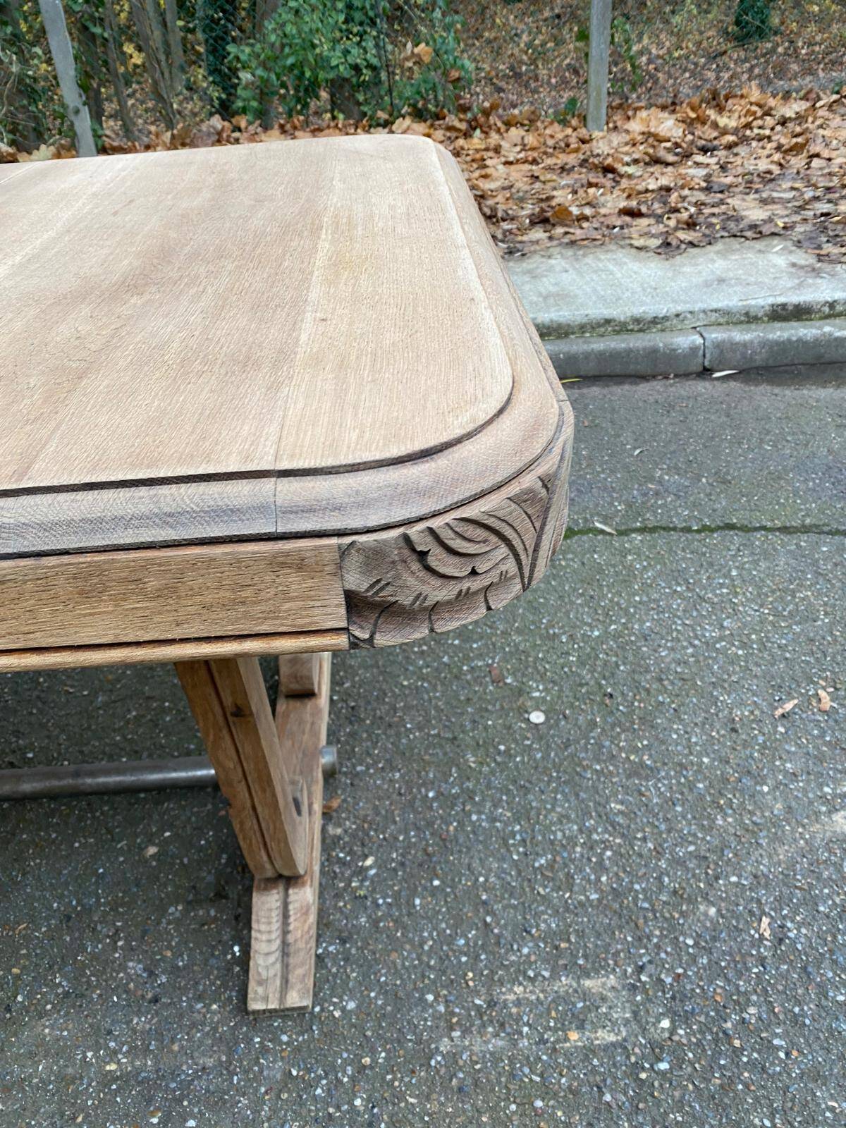 Restored Art Deco dining table in solid oak, 1940