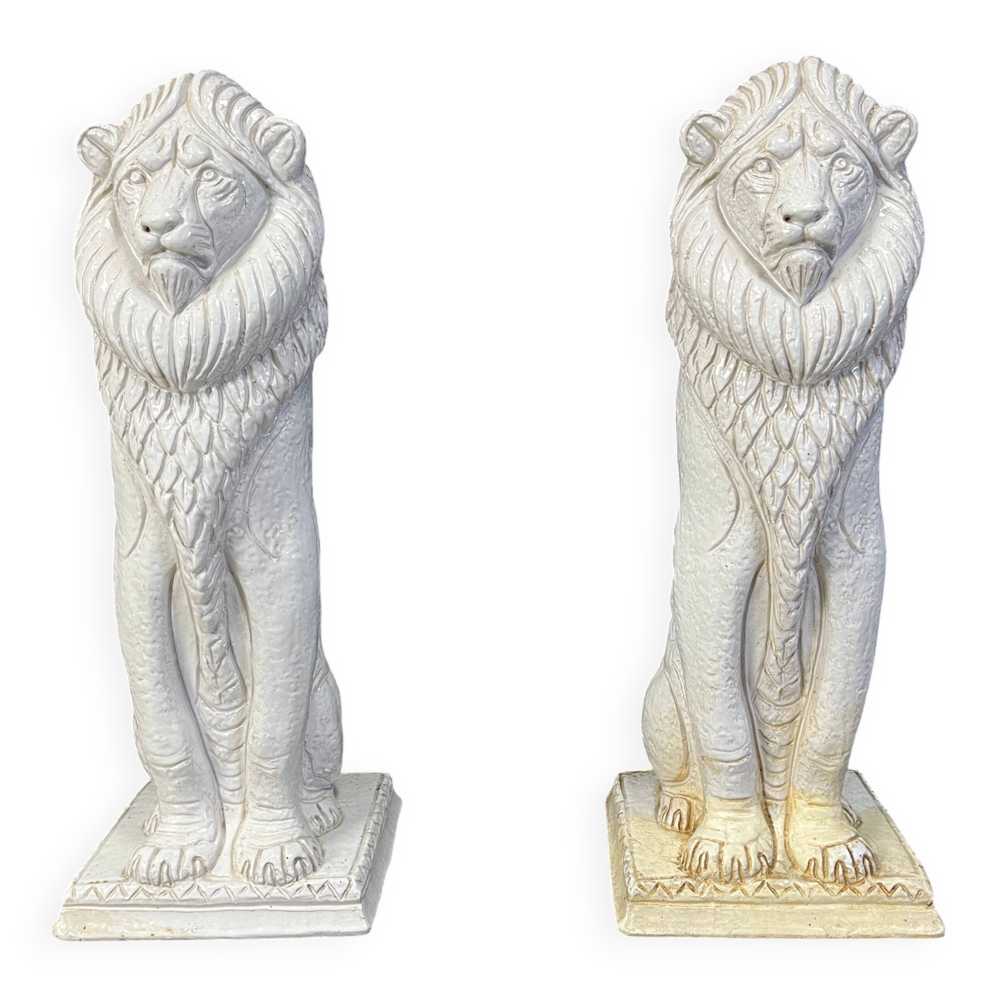 Pair of Renaissance style terracotta lion sculptures, 1950s