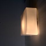 Square opaline wall and ceiling light 19 cm white glass 1960