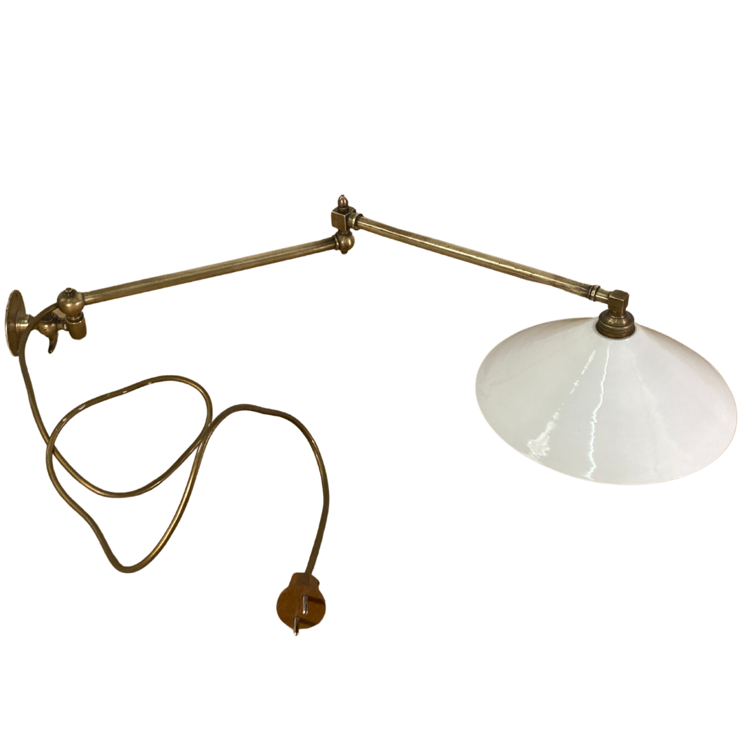 Brass and opaline art deco swing swivel wall lamp