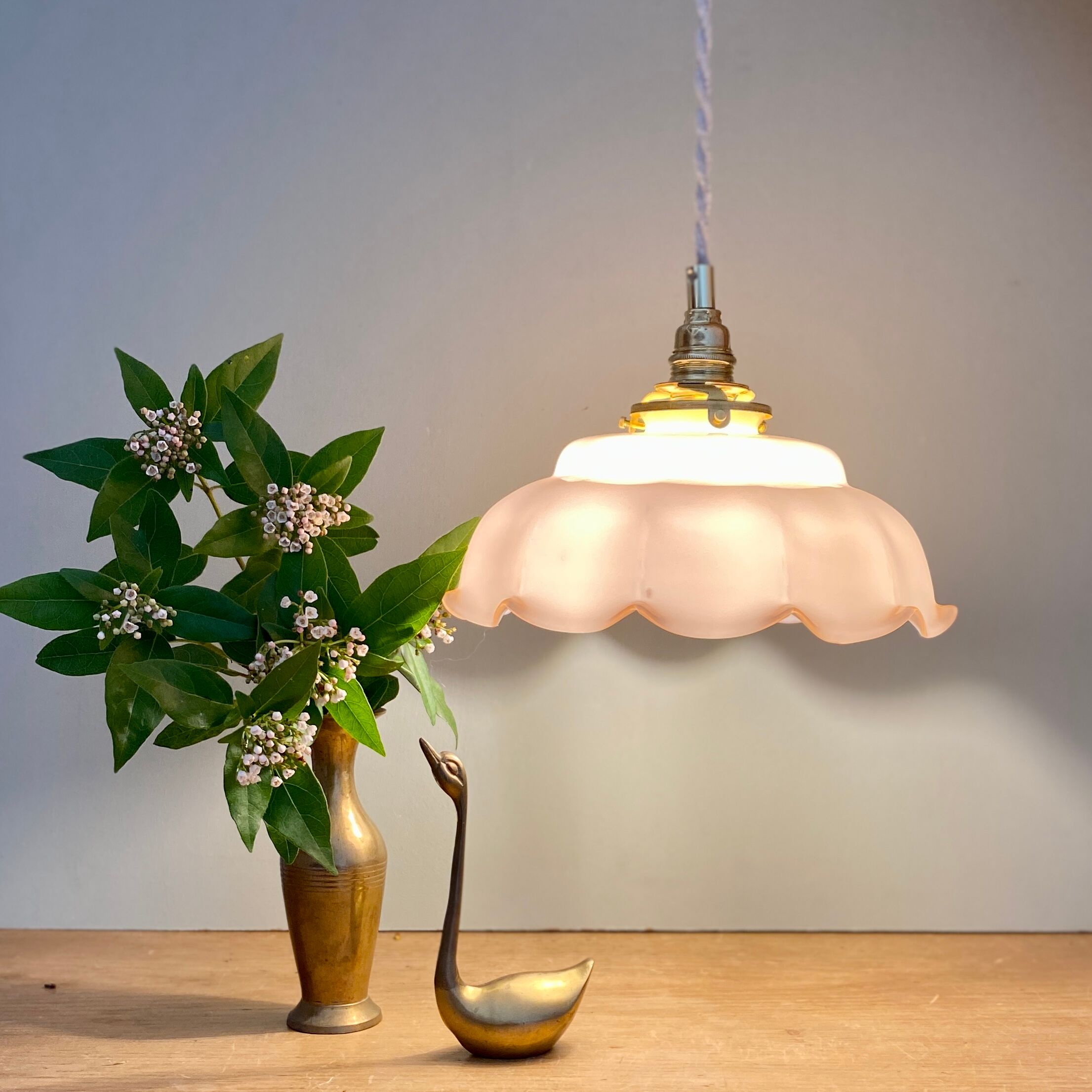Vintage pendant lamp in pink opaline