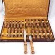 Set of 24 knives with bamboo handles from 1960, 12 dinner knives + 12 side/dessert knives.