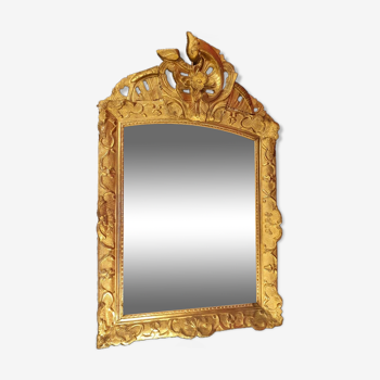 Mirror on Pediment Regency Era – Floral Decorations – Gilded Carved Wood – 18th