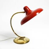 Beautiful large Mid Century Modern brass table lamp with red metal shade
