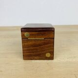 Box with 5 teak and brass dice, vintage