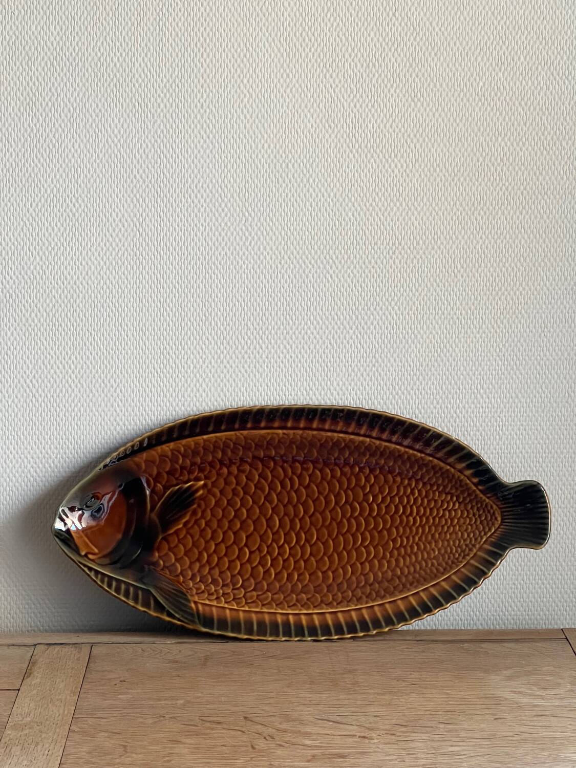 Sarreguemines fish barbotine dish 1970