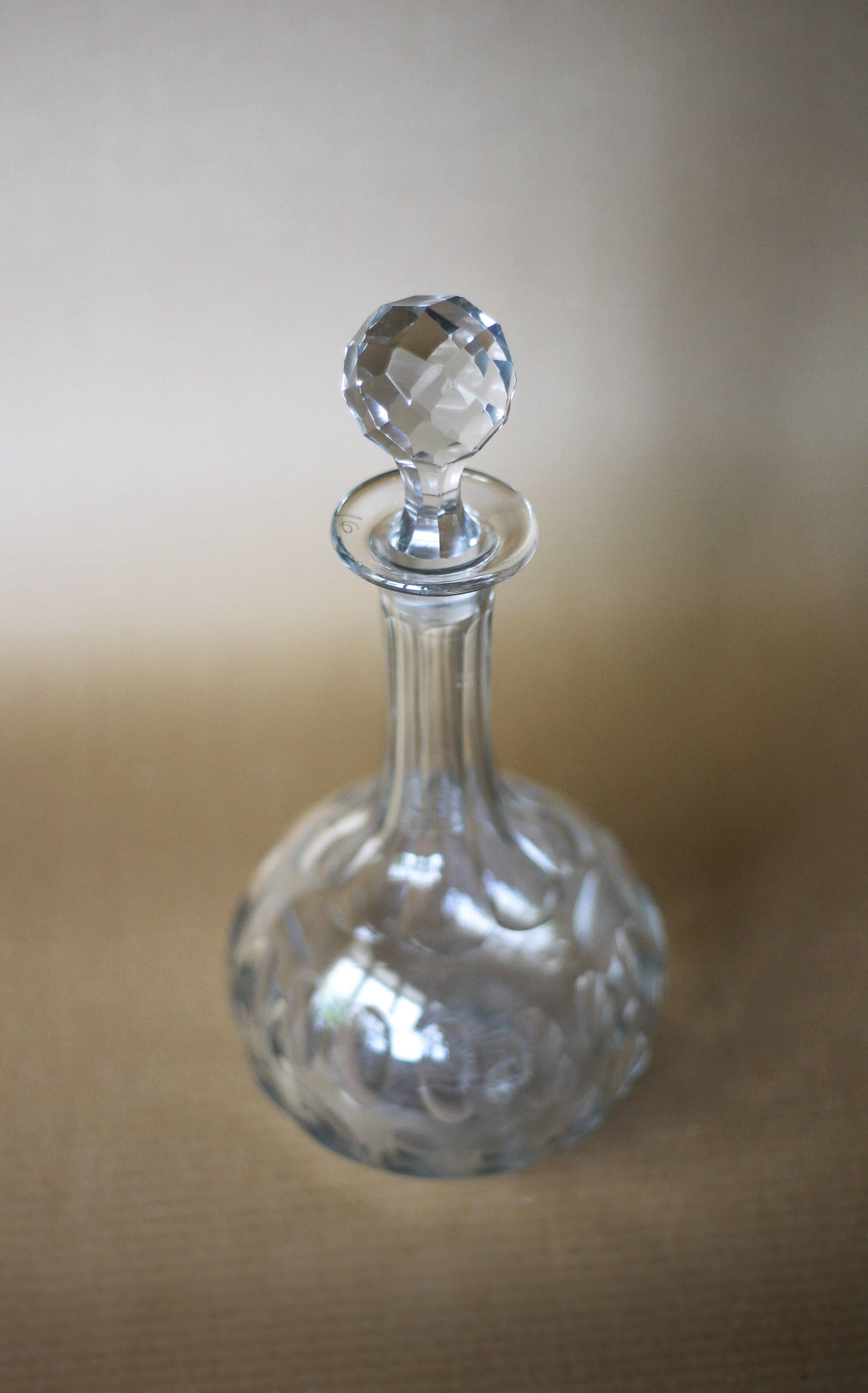 vintage carafe, crystal wine carafe, decanter, bar