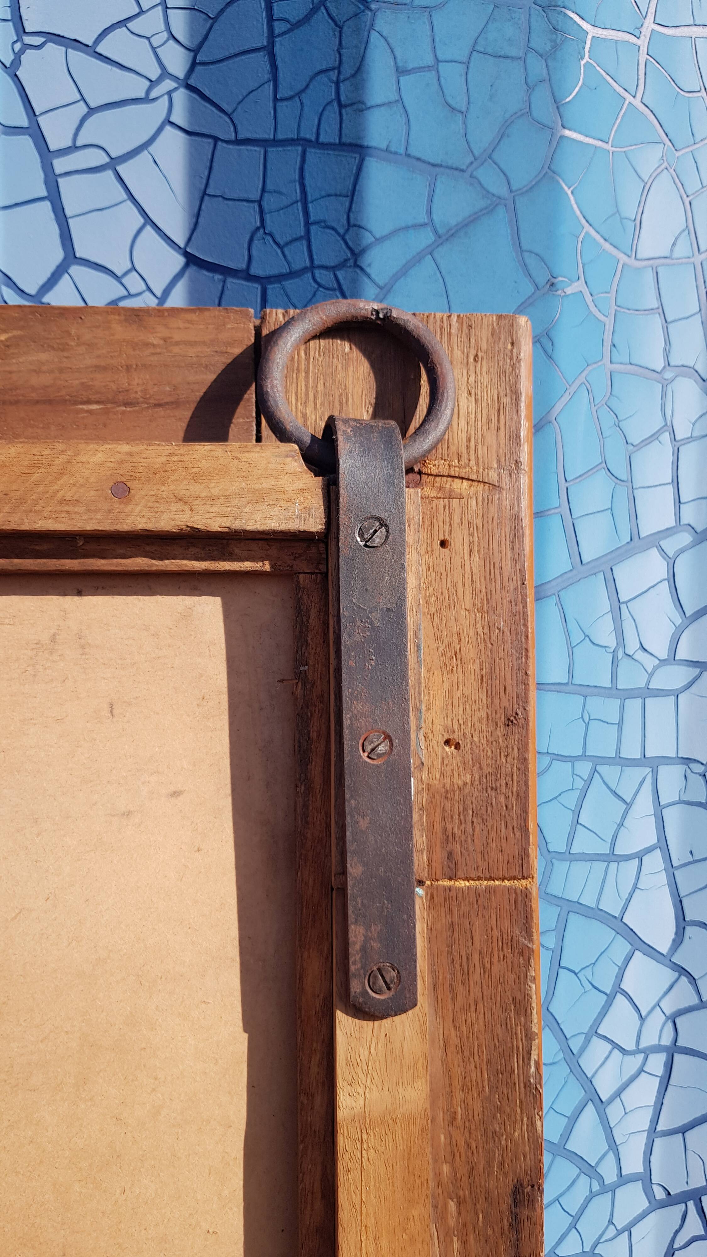 Old Burmese teak mirror with copper fittings