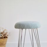 Vintage metal and blue velvet stool, 1960s.