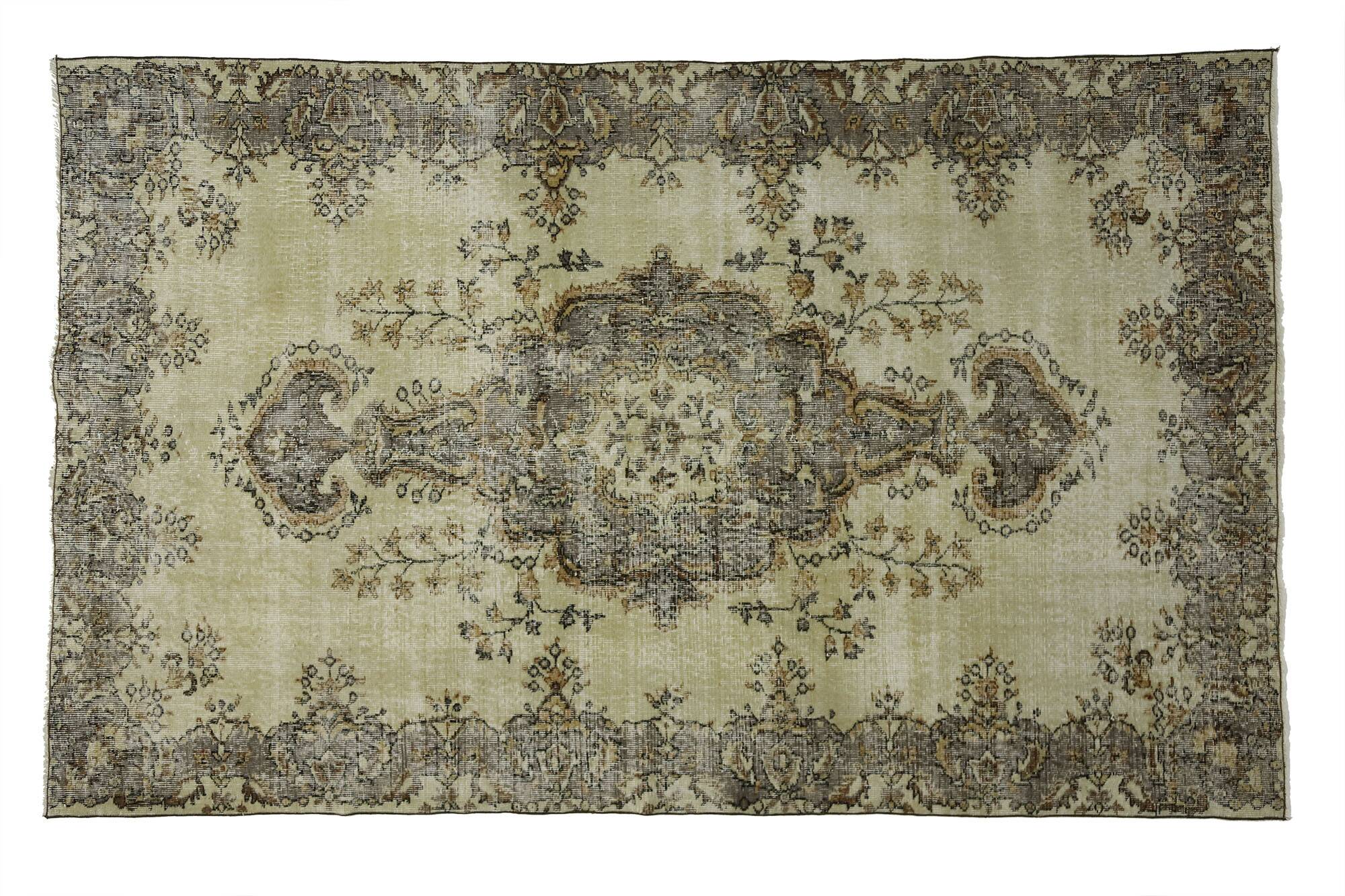 One-of-a-kind turkish handwoven vintage rug - rustic vintage charm 265x 166