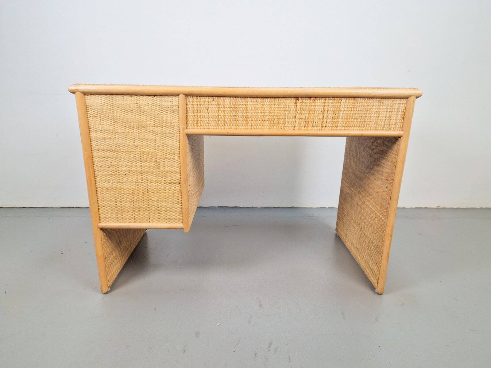 Vintage French Bamboo Rattan Desk with Drawers, 1970s