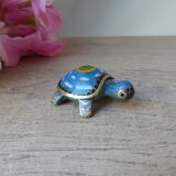 Miniature turtle box in blue cloisonné enamel, turtle jewelry box