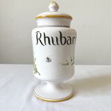 Apothecary pot Rhubarbe signed Lallier earthenware of art of Moustiers