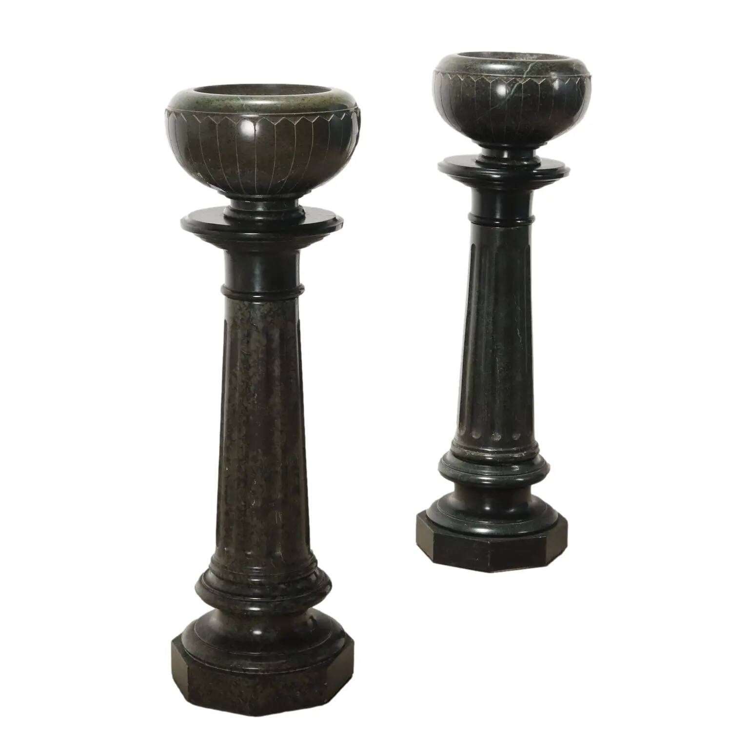 Paire de colonnes anciennes Art déco en marbre vert, Italie, XXe siècle