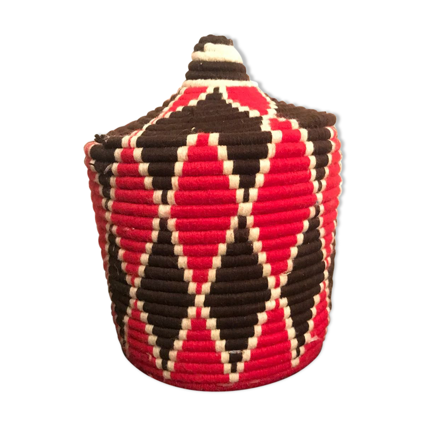 Berber red and Black wool and raffia basket