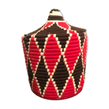 Berber red and Black wool and raffia basket