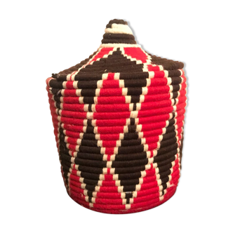 Berber red and Black wool and raffia basket
