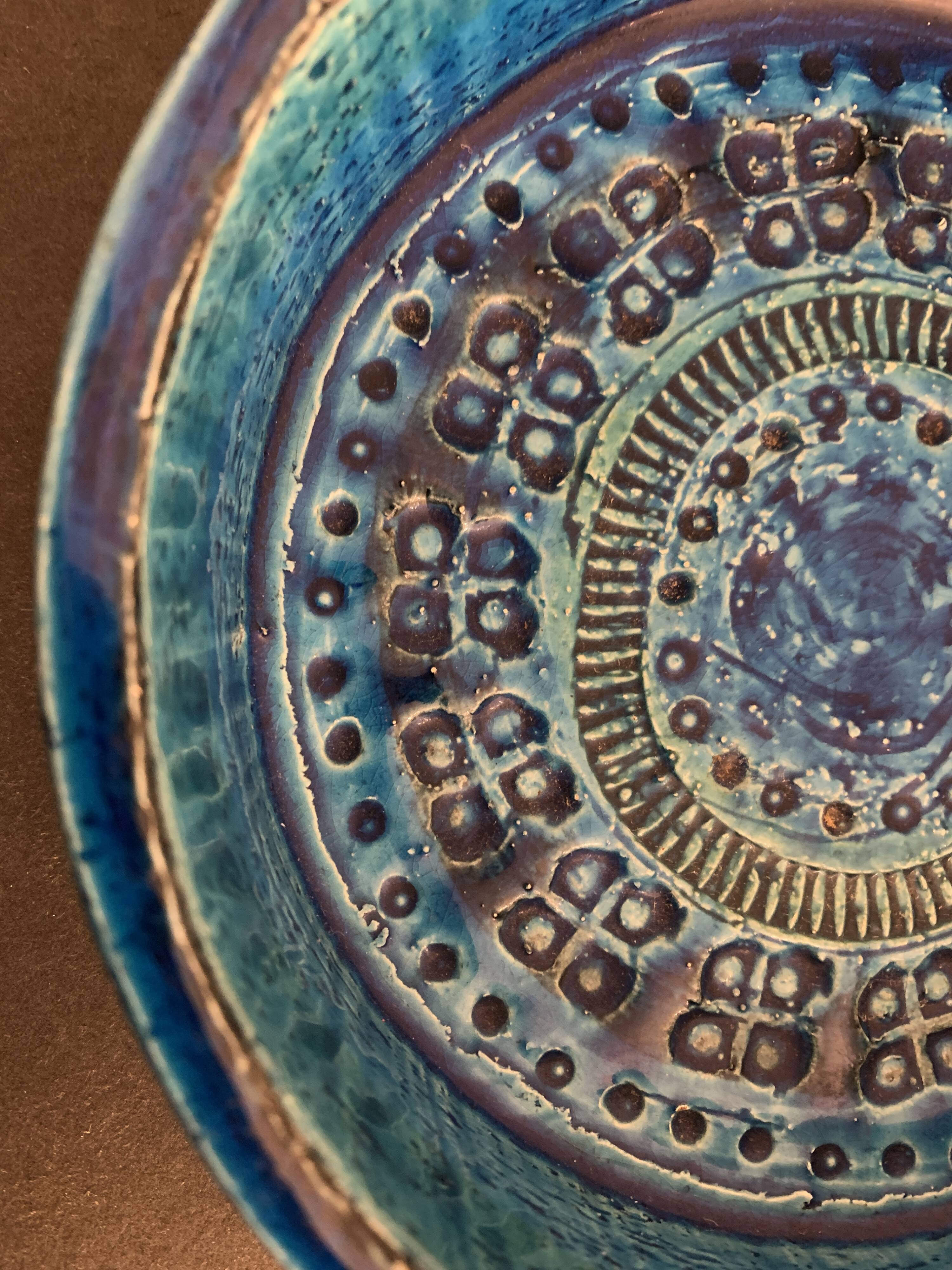 Italian blue ceramic ashtray, design Aldo Londi for Bitossi, 1960