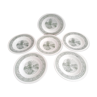Set of 6 vintage hollow plates in earthenware from France