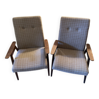 Paire de fauteuils vintage bois et tissus