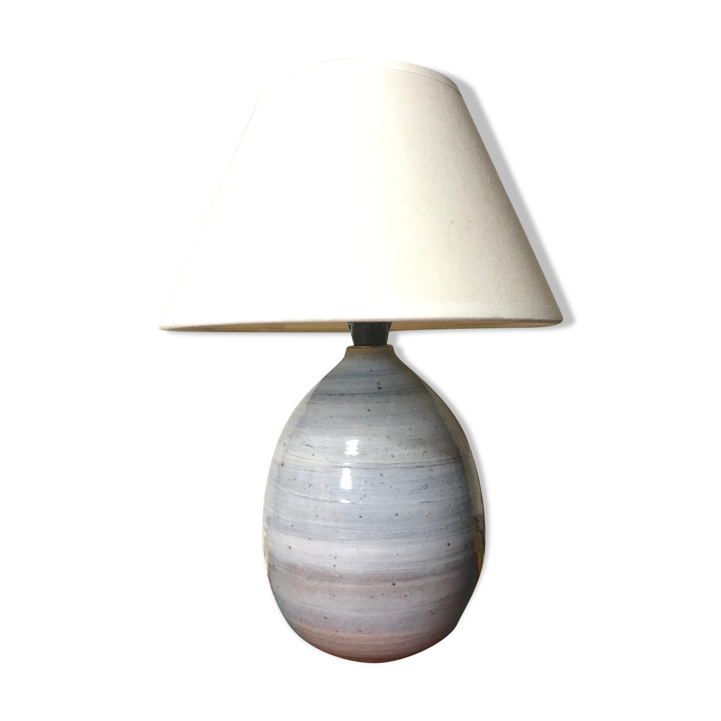 Old Blue Enamels EnamelSed Earth Ball Lamp Signed Blue - Vintage Cream Lamp