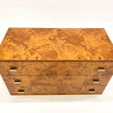 Chest of drawers in elm magnifying glass and brass 1970s