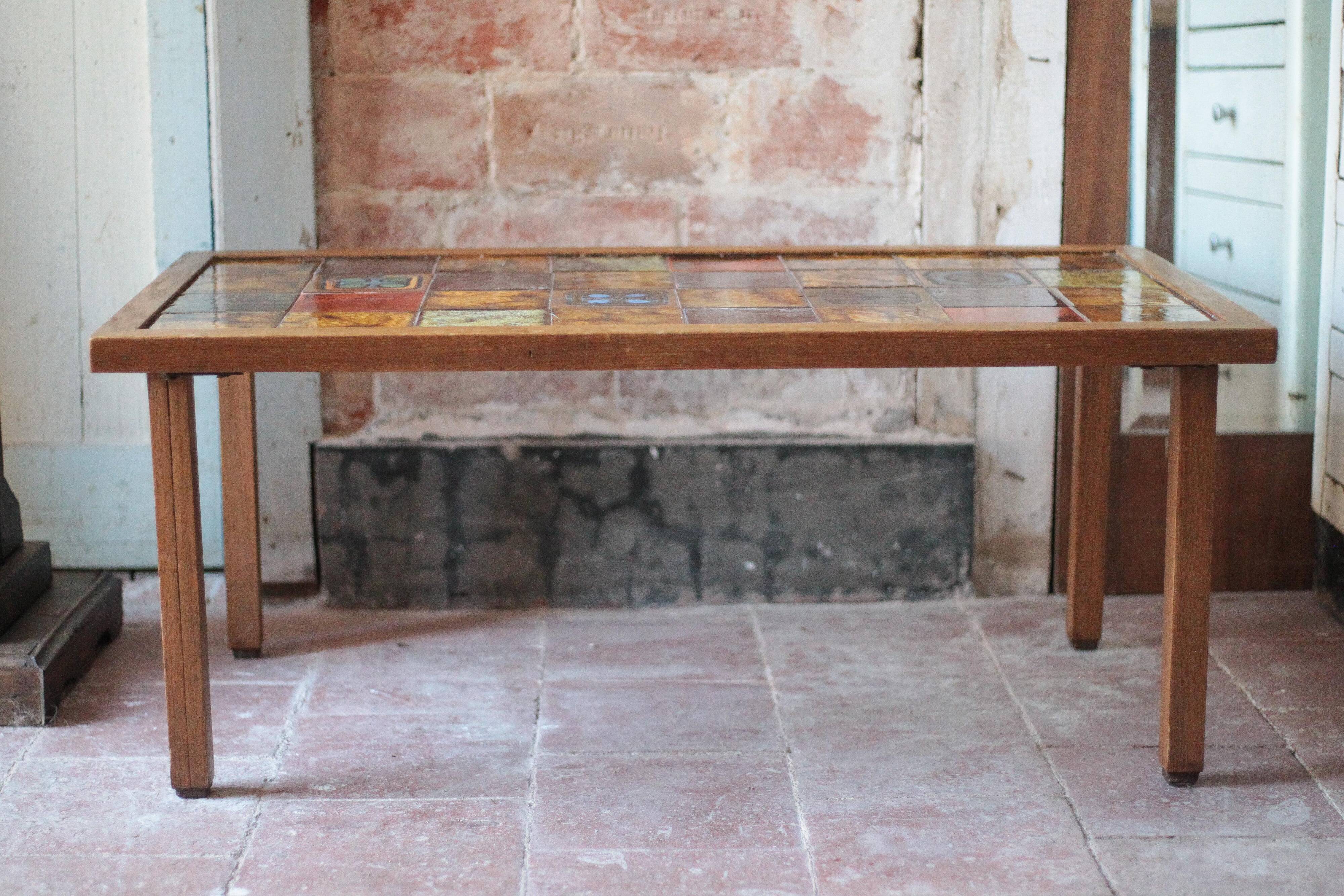 1960s geometric tiled brutalist coffee table by Jean Gregorieff