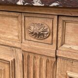 Renovated art deco display case in solid oak and marble 140cm