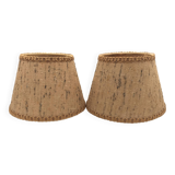 Pair of vintage burlap and braid lampshades