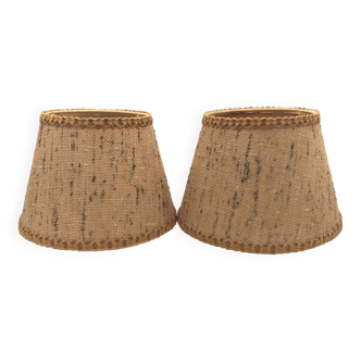 Pair of vintage burlap and braid lampshades