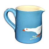 Soufflenheim terracotta pottery pitcher with blue goose decor