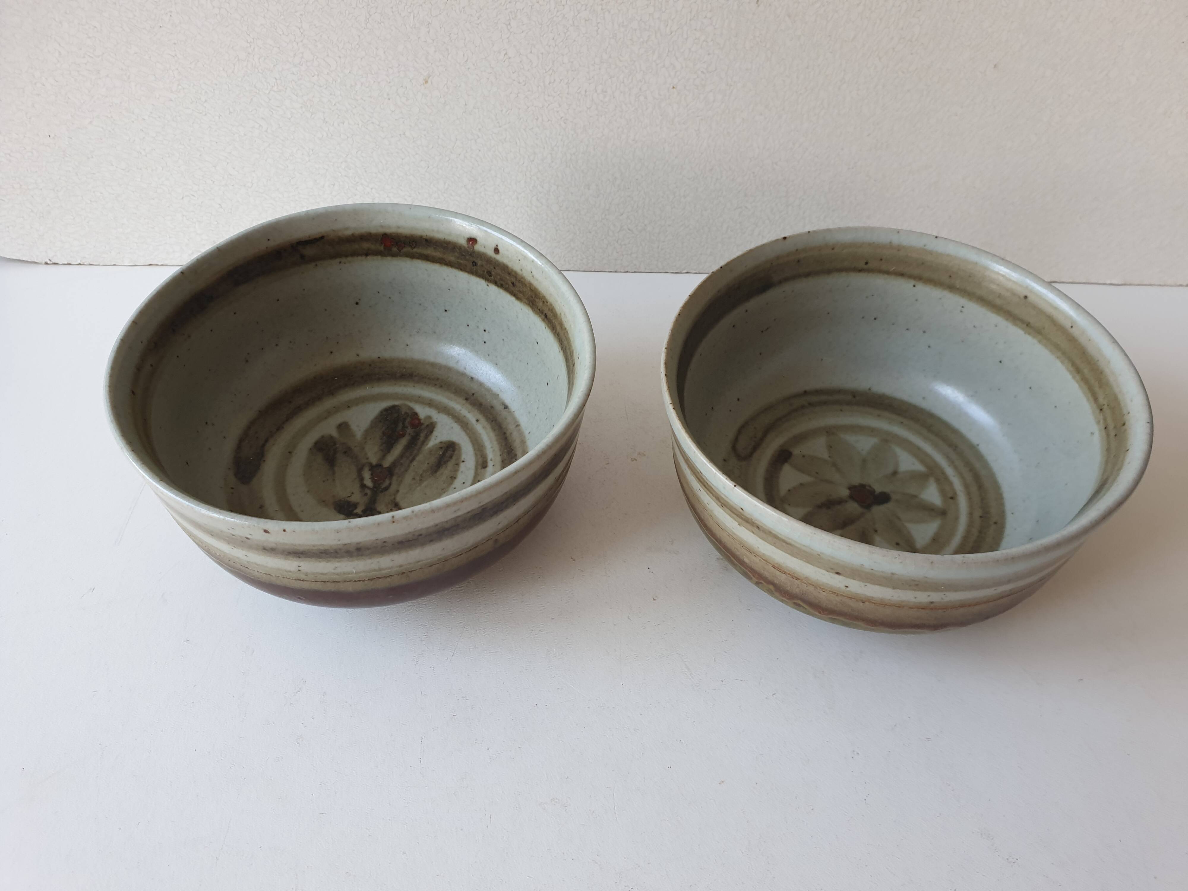 Set of 2 ramekins Bowls / cups in glazed ceramic Signed Blanot