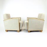 Set Of Two Art Deco Armchairs In Walnut And Fabric, Czechoslovakia 1930s