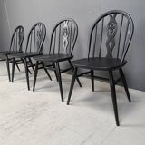 Vintage ebonized ercol dining chairs, 1950s
