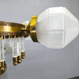 Czech Art Deco Brass and Glass Chandelier, 1950s