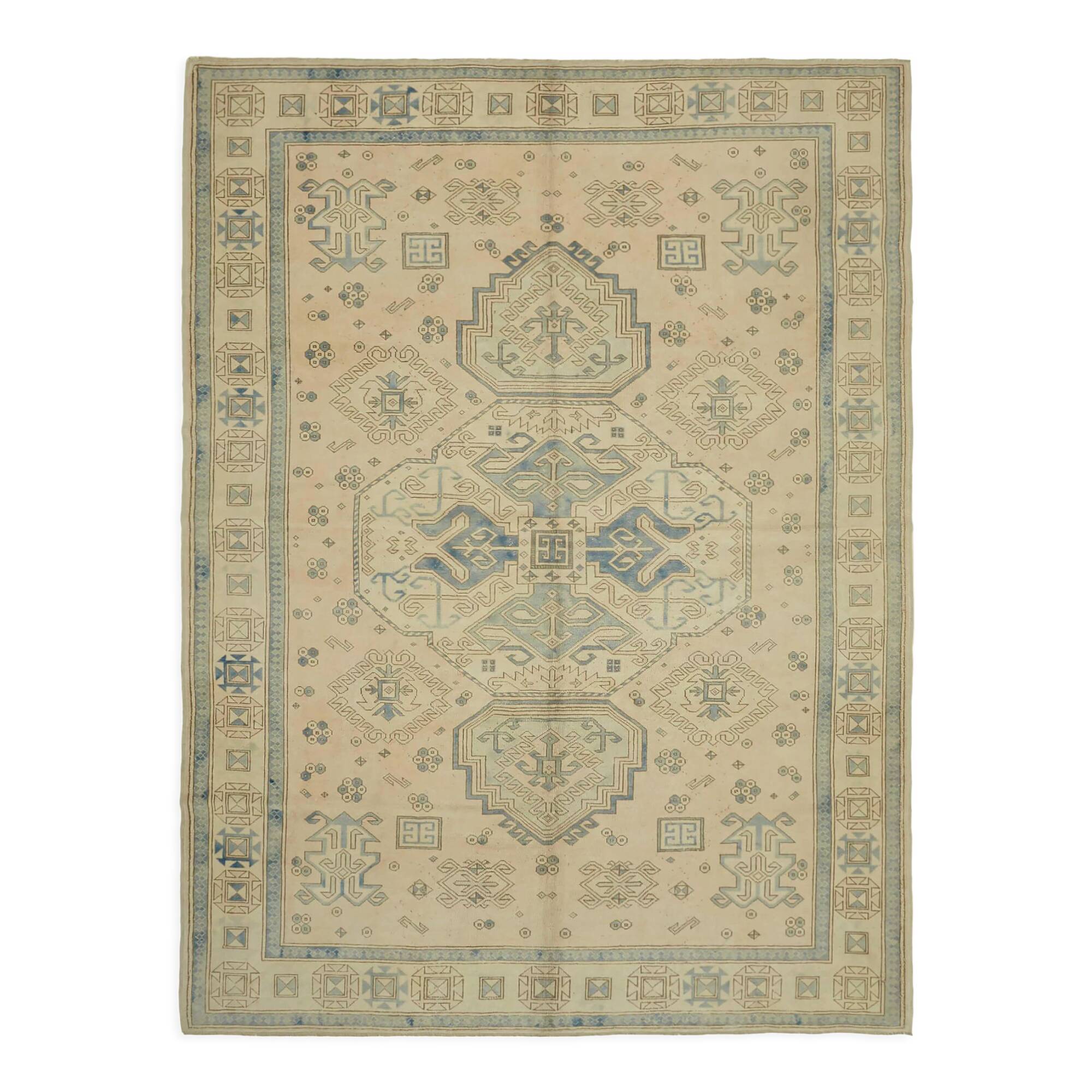 Hand-knotted anatolian vintage 1970s 263 cm x 348 cm beige wool carpet