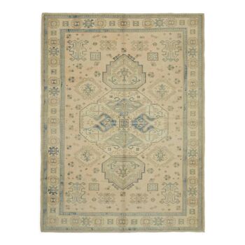 Hand-knotted anatolian vintage 1970s 263 cm x 348 cm beige wool carpet