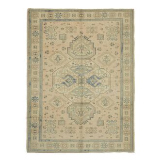 Hand-knotted anatolian vintage 1970s 263 cm x 348 cm beige wool carpet