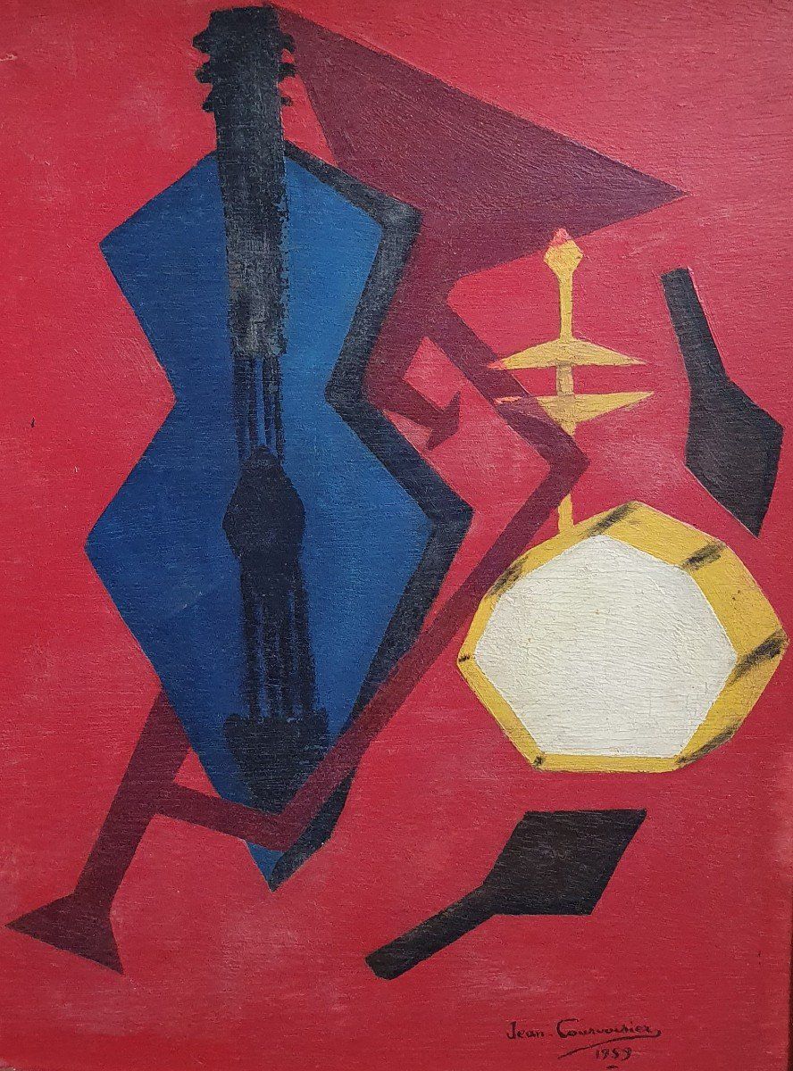 Peinture cubiste Les Instruments de musique huile sur panneau, signé ...