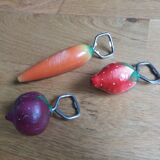 Strawberry, radish and carrot bottle openers