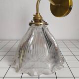 Large wall light in holophane glass and brass