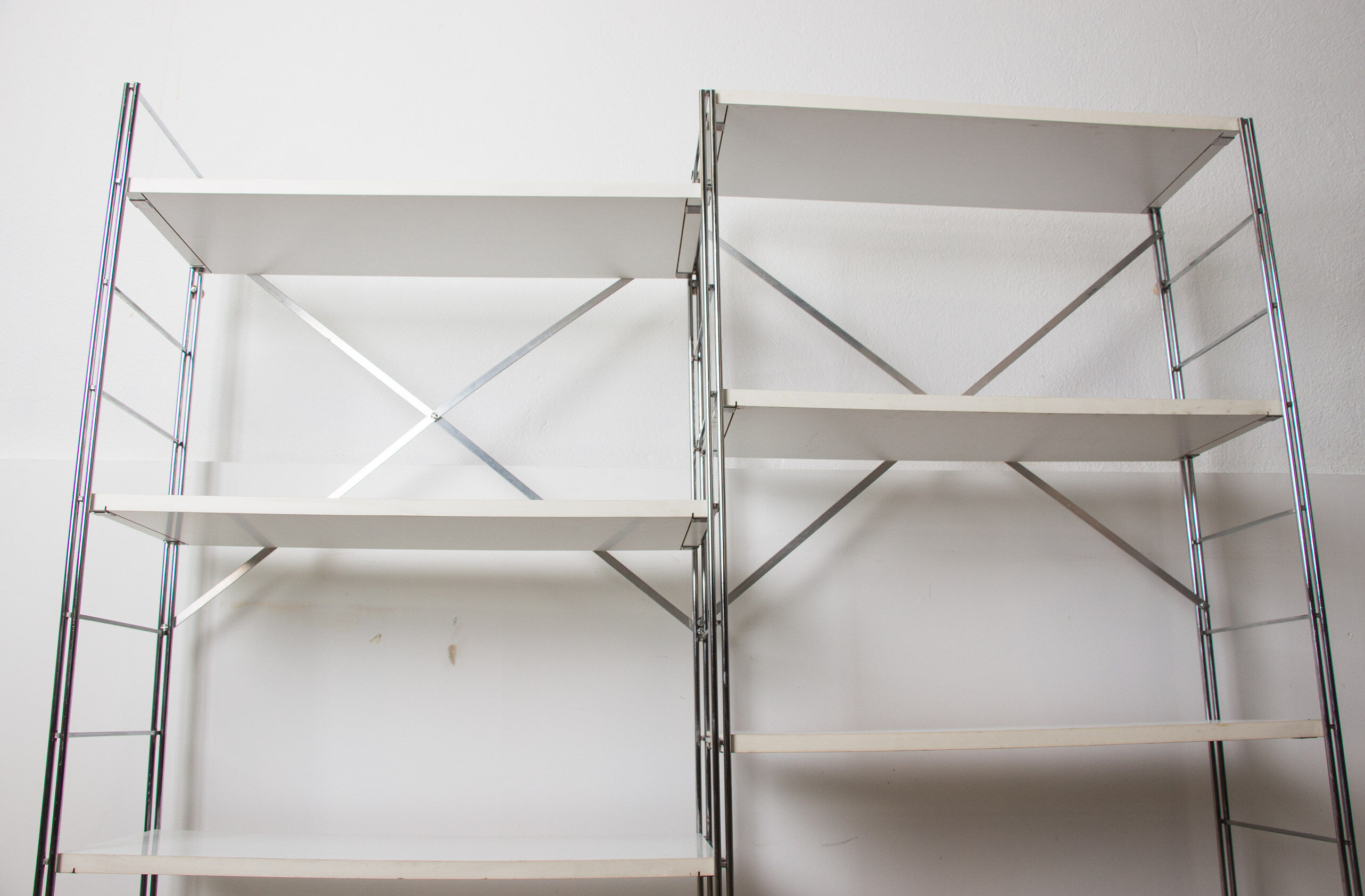 Vintage modular shelving unit in wood and aluminum, 1970s