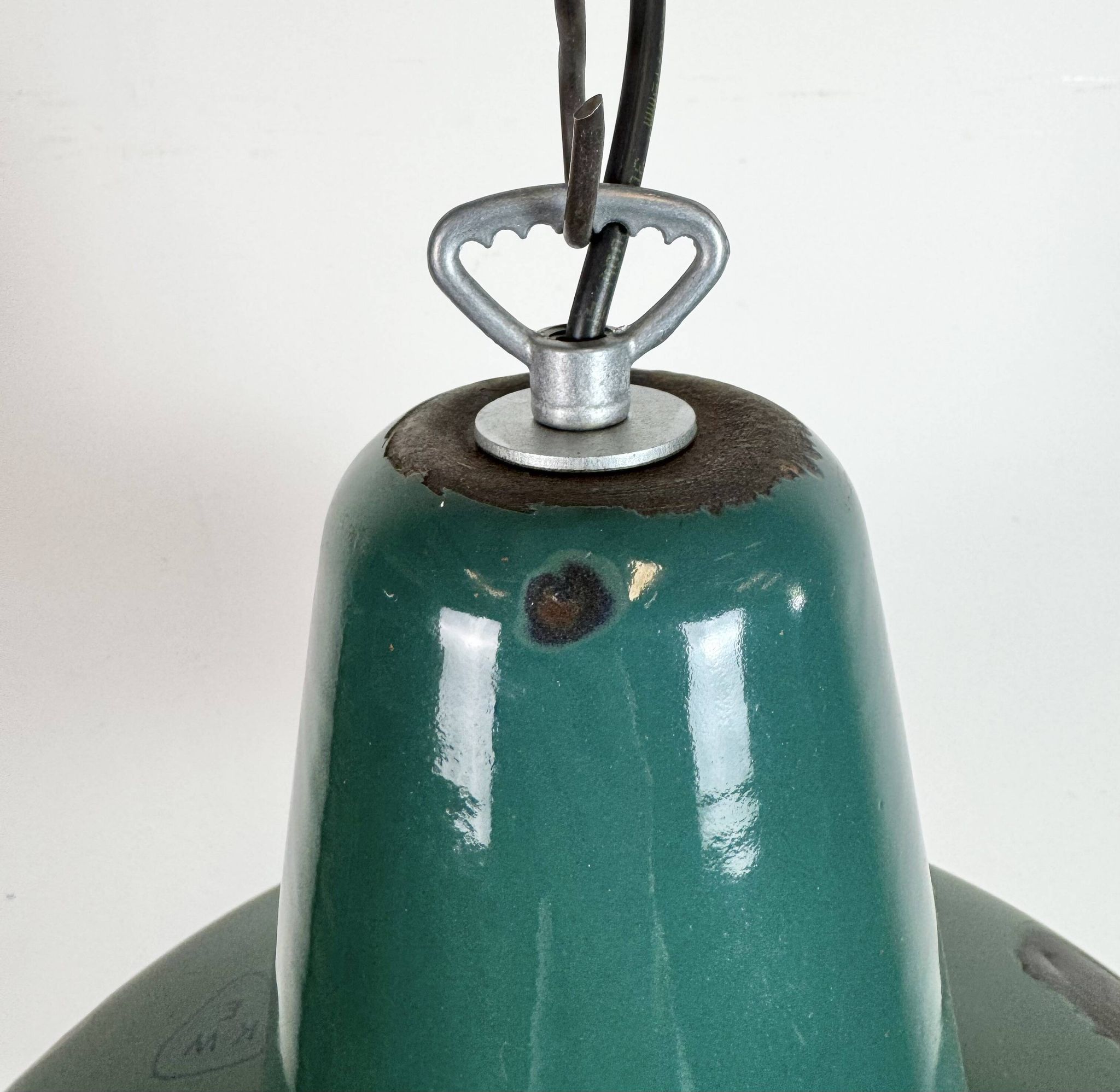 Large Industrial Green Enamel Factory Pendant Lamp, 1960s
