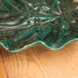 Grand plat feuille émaillé vert