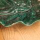 Large green enameled leaf dish