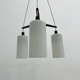 Mid-century design pendant lamp teak and opaline glass, 1970s