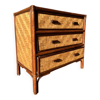 Vintage 1970s rattan chest of drawers