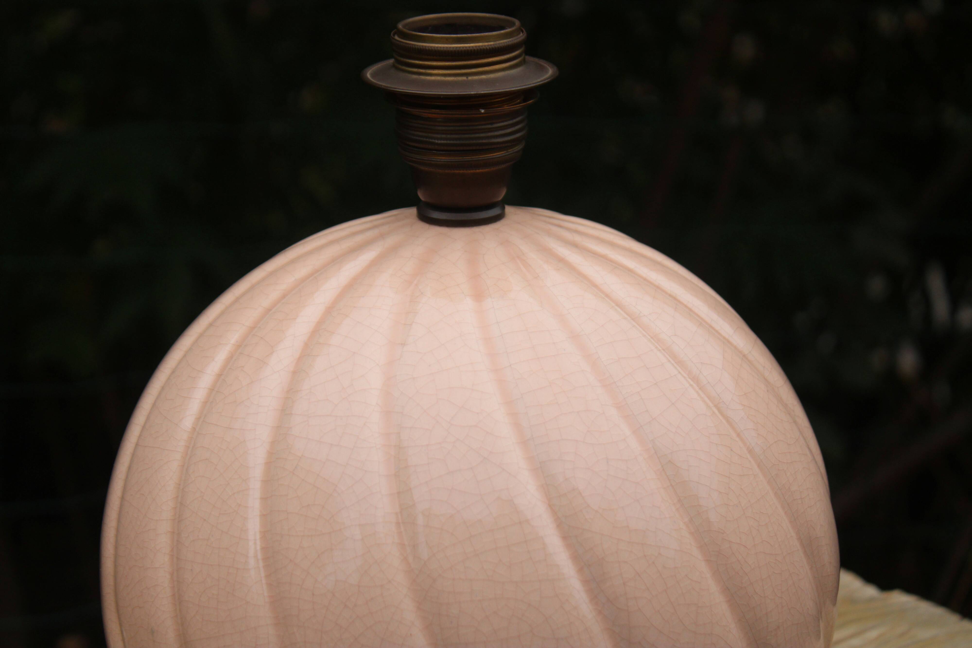 Vintage powder pink ceramic lamp with coral shade