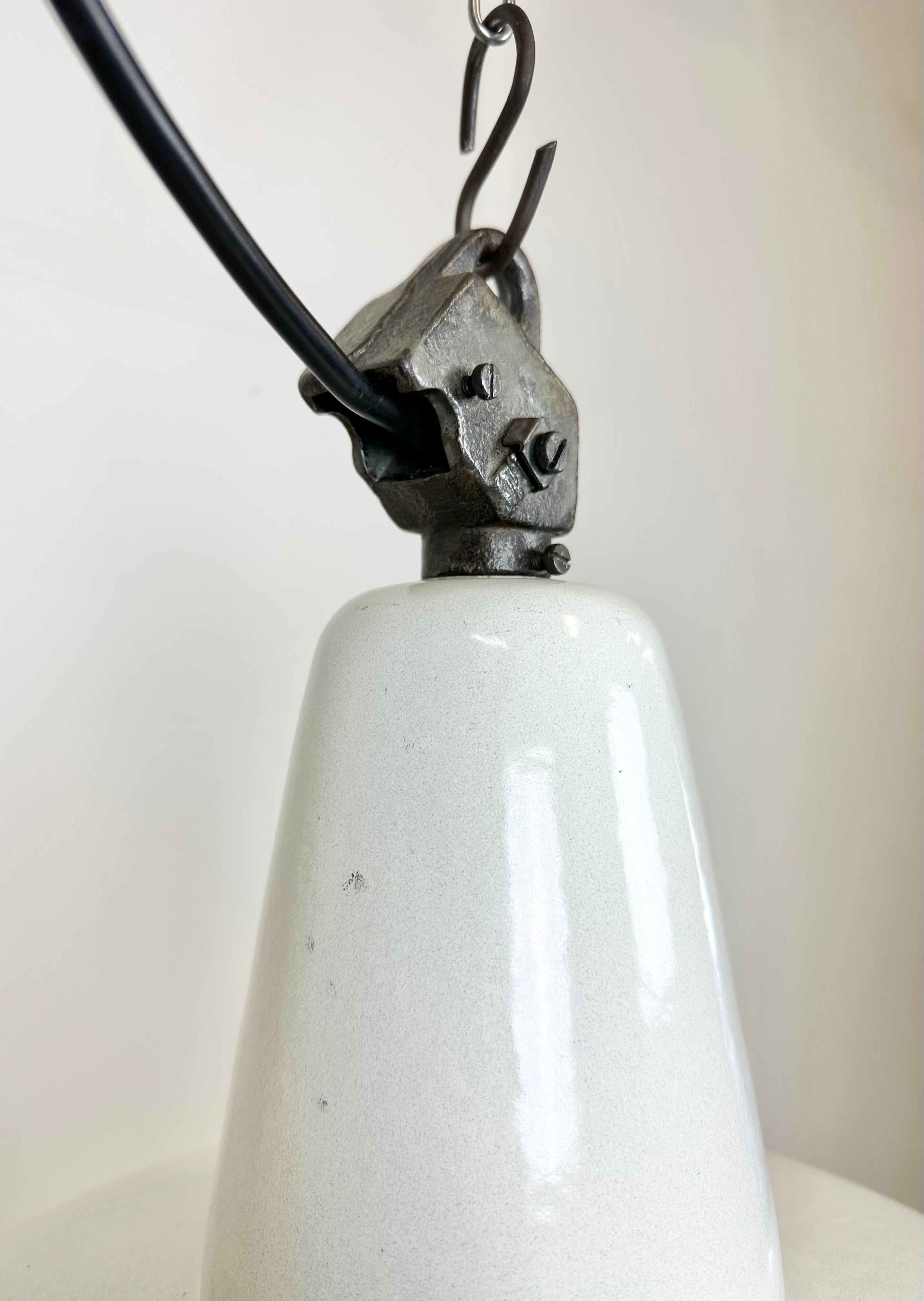 Industrial white enamel factory pendant lamp from zaos, 1960s
