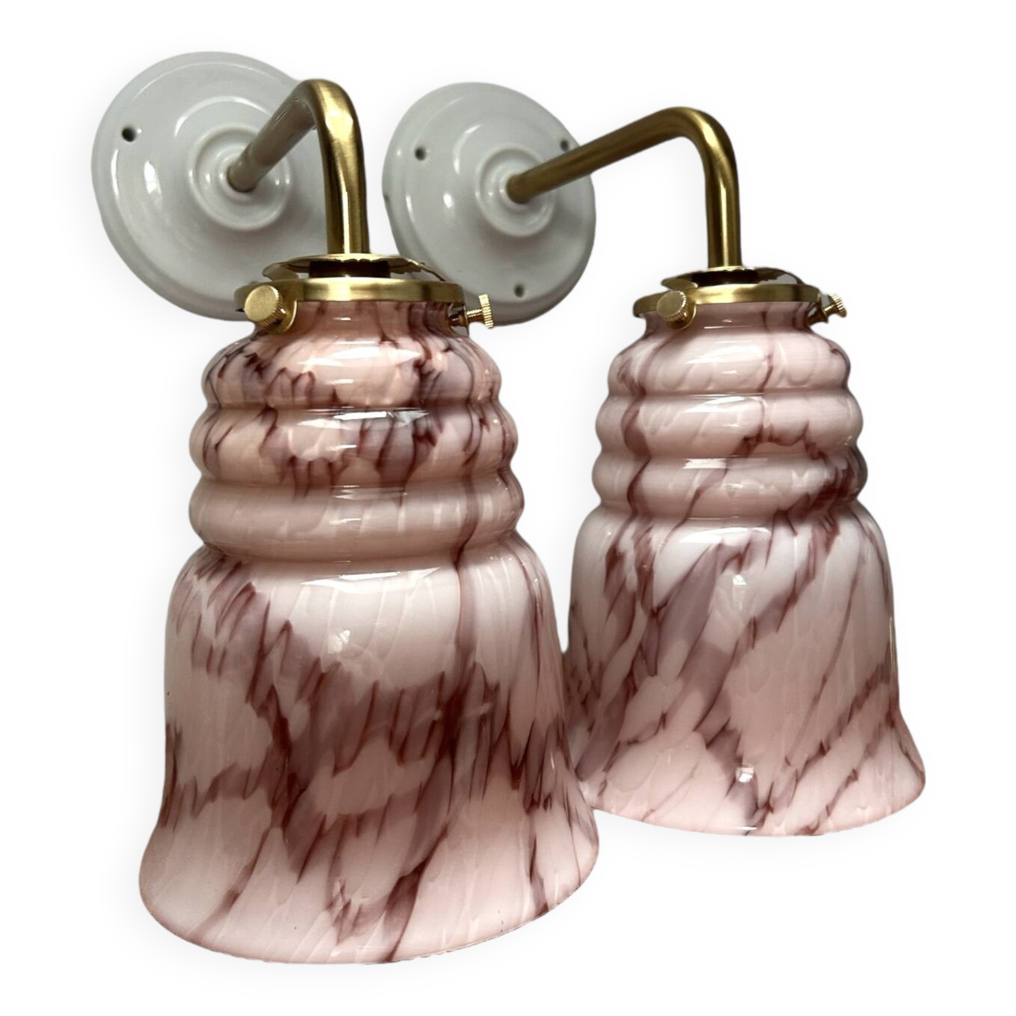 Pair of marbled pink opaline wall lights